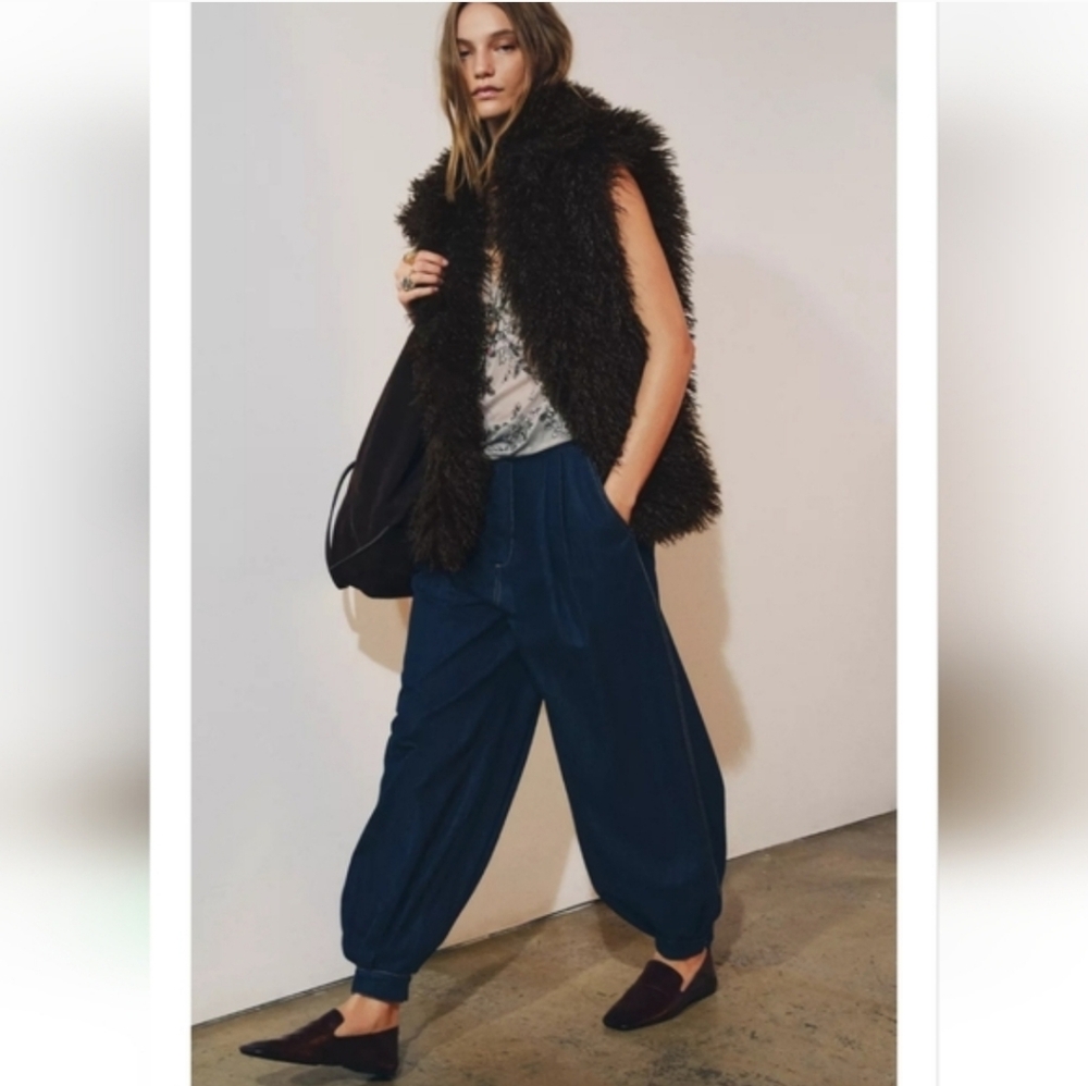 ZARA DENIM BALLOON PANTS BLUE SIZE S - Picture 11 of 15